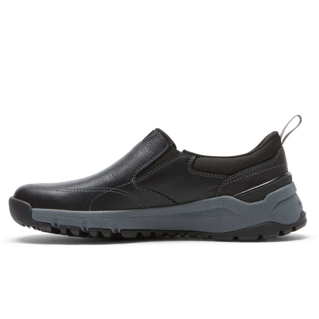 Wide>Rockport Men's Glastonbury Waterproof Slip-On Shoe BLACKLEATHER/SUEDE