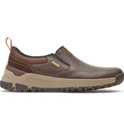 Wide>Rockport Men's Glastonbury Waterproof Slip-On Shoe BROWNLEATHER/SUEDE